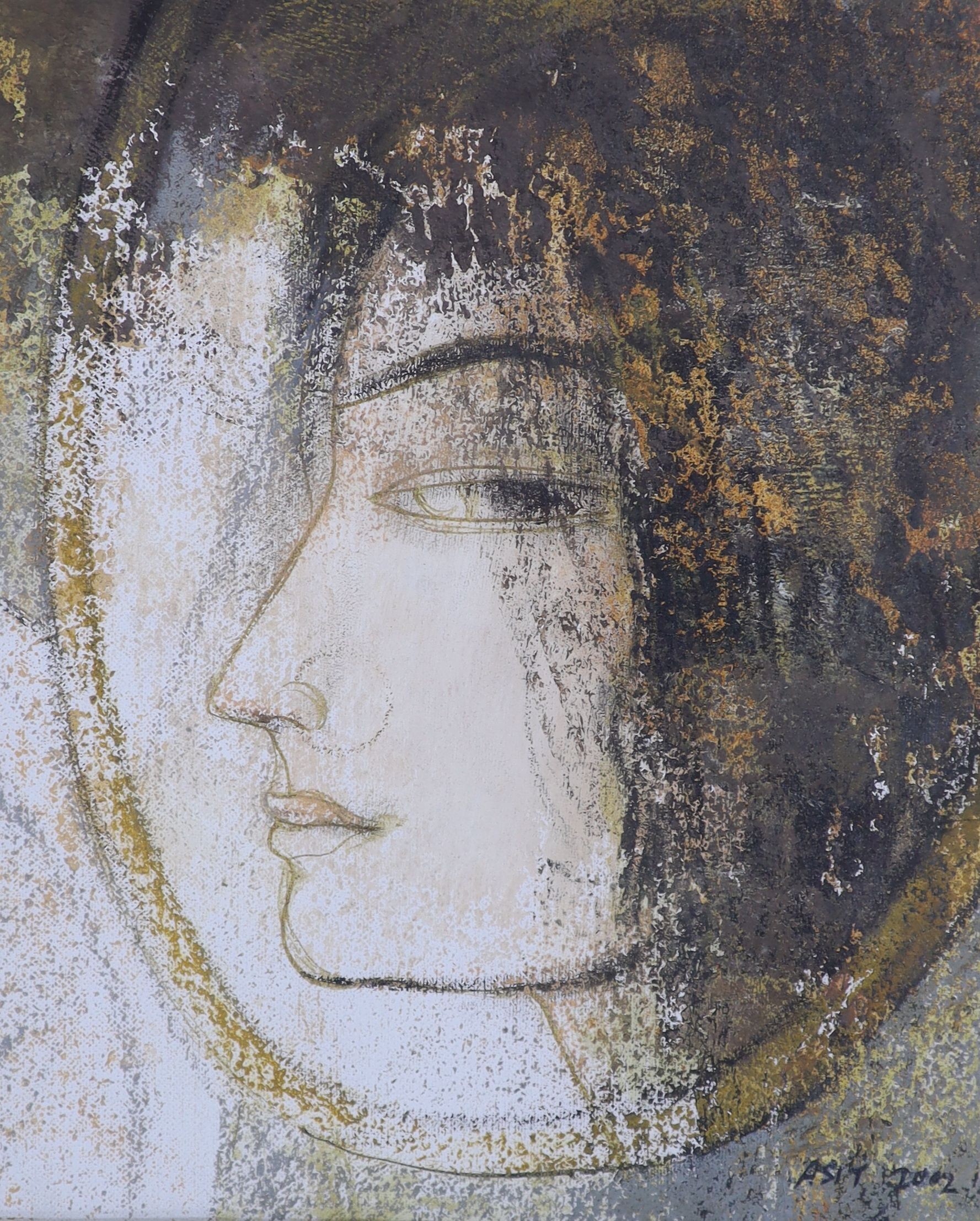 Asit Kumar ..., acrylic on canvas, 'Mirror', signed and dated 2002, 27 x 22cm
